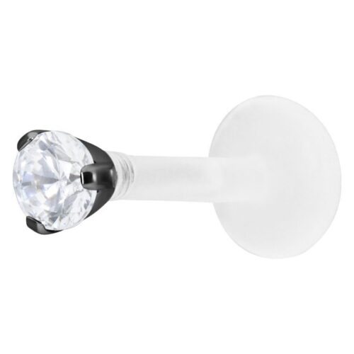 Musta labret kristallinkirkkaalla kivellä, 2,5 mm pallo valkoisella taustalla
