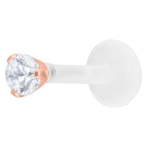 Labret ruusukultaa 2,5 mm kristallilla valkoisella taustalla