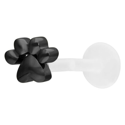 Musta labret tassukoristeella PTFE:stä ja titaanista valkoisella taustalla