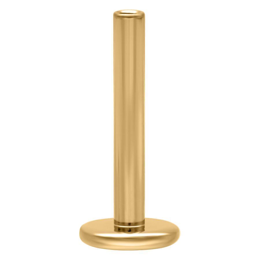 Kultainen titaaninen labret stem sisäkierteellä, 1,2 mm paksuus, 5 mm pituus valkoisella taustalla