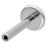 Titaani Labret Hopea 1,2mm 14mm Hopeinen titaaninen labret Push Fitillä, 1,2mm paksuus, 14mm pituus valkoisella taustalla