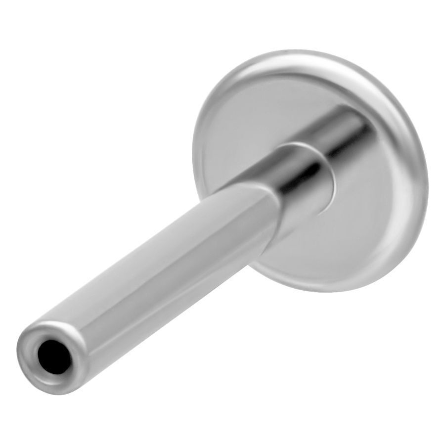 Titaani Labret Hopea 1,2mm 14mm Hopeinen titaaninen labret Push Fitillä, 1,2mm paksuus, 14mm pituus valkoisella taustalla