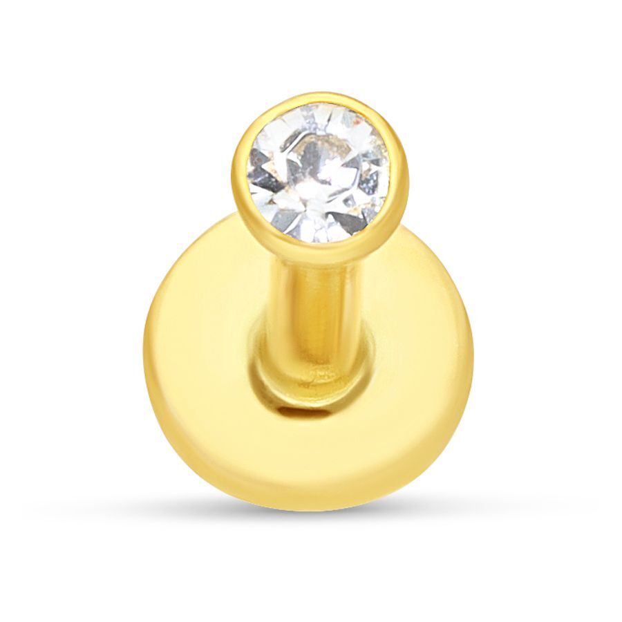 18K Kultakoru Labret kristallinkirkkaalla koristelulla Kultainen 18K labret kristallinkirkkaalla korukivellä valkoisella taustalla
