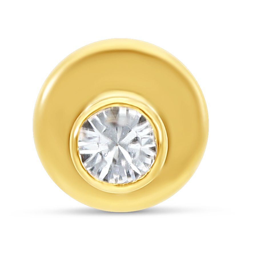 18K kultainen labret kristallinkirkkaalla kivellä Kultainen labret 750-kultaa kristallinkirkkaalla kivellä valkoisella taustalla
