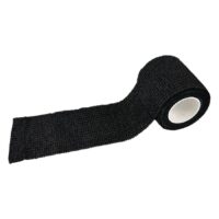 Musta, ei-kudottu Grip-sidos, osittain avattu, valkoisella taustalla