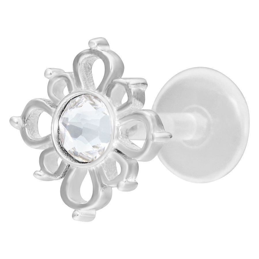 Hopeinen Oriental Sun labret kirkkaalla kristallilla valkoisella taustalla