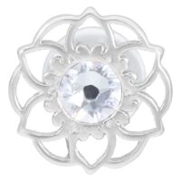 Hopeinen labret mandala-kuviolla ja kirkkaalla kristallilla valkoisella taustalla