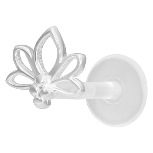 Hopeanvärinen Lotus Labret -koru Push-Fitillä valkoisella taustalla