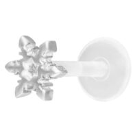 Hopeanvärinen lumihiutale-labret Push-Fit valkoisella taustalla
