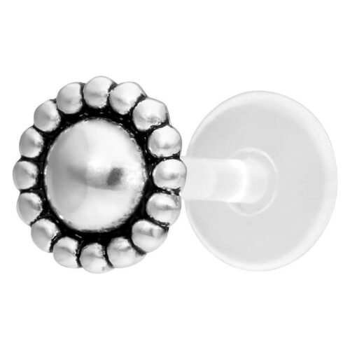 Hopeinen Push-Fit Labret pyöreällä muotoilulla valkoisella taustalla