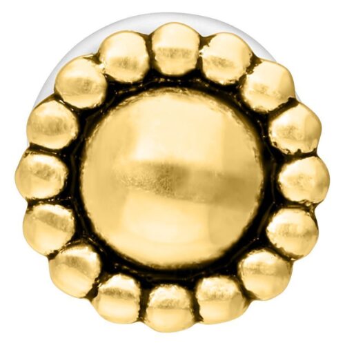 Kultainen Push-Fit Labret -lävistys pyöreällä muotoilulla valkoisella taustalla
