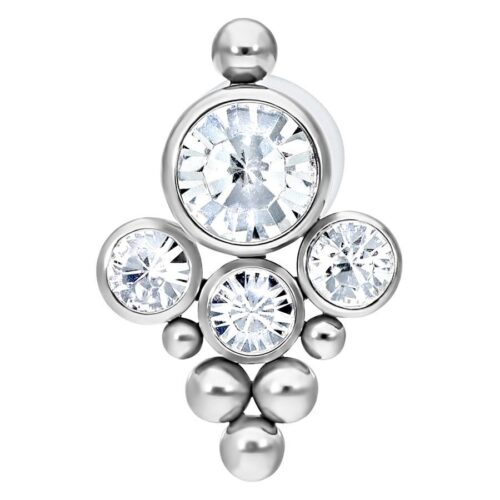 Hopeinen Push-fit Labret kirkkailla kristalleilla valkoisella taustalla