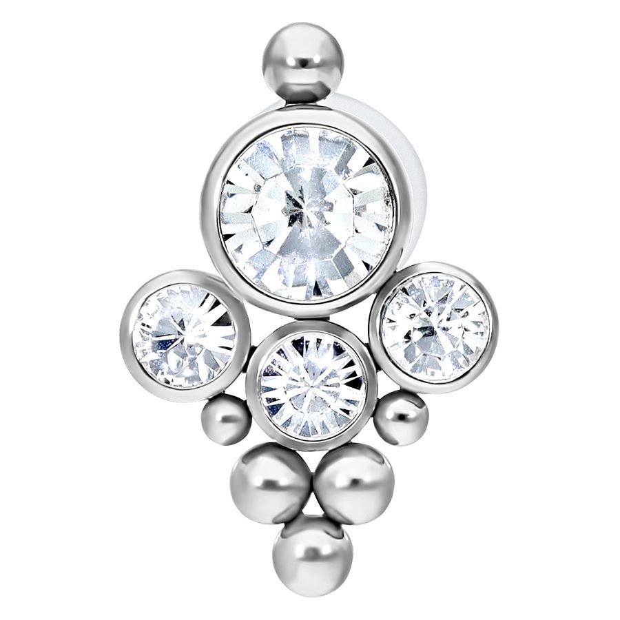Bindi Push-fit Labret kristalleilla Hopeinen Push-fit Labret kirkkailla kristalleilla valkoisella taustalla