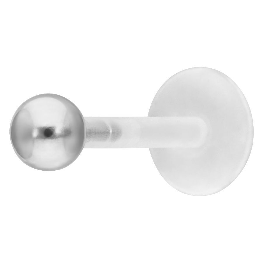 Hopeinen Ball Push-Fit Labret kirurginteräksestä valkoisella taustalla