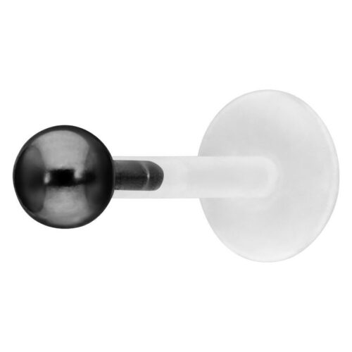 Musta Ball Push-Fit Labret Bioplastista ja teräksestä valkoisella taustalla