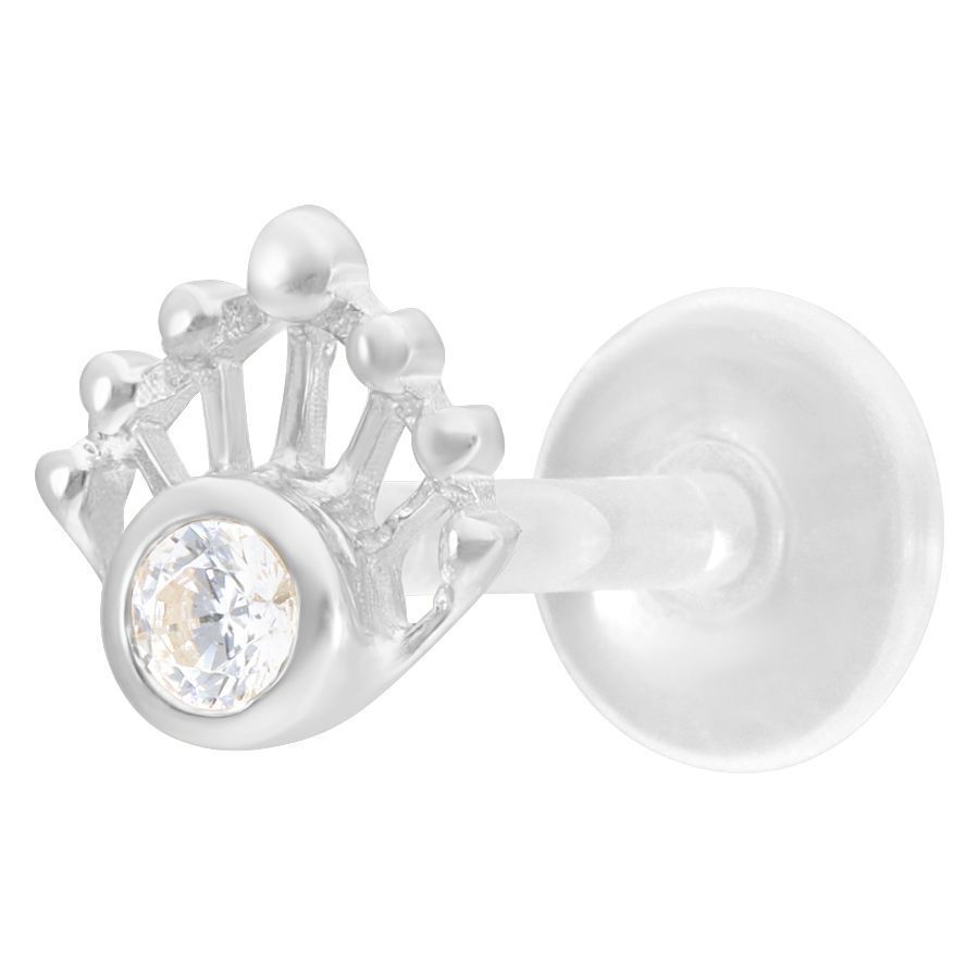 Hopeinen Mermaid Push-Fit Labret kristallilla Hopeinen Labret-lävistys kristallilla valkoisella taustalla