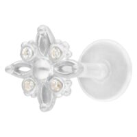 Hopeinen Polar Star Push-Fit Labret Hopeanvärinen labret tähtimuotoisella päällä ja kristalleilla valkoisella taustalla