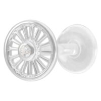 Hopeinen Suncircle Push-Fit Labret kristallilla Hopeinen labret pyöreällä kristallipäällä valkoisella taustalla