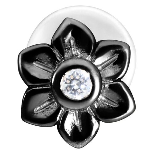 Musta labret kukkamuodossa kirkkaalla kristallilla valkoisella taustalla