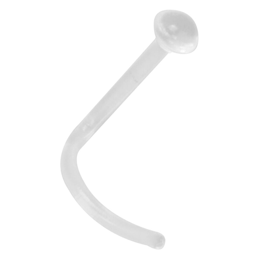 Kirkas Bioplast-nenäkoru 1,0 mm Kirkas Bioplast-nenäkoru, jossa 2,5 mm pallo valkoisella taustalla