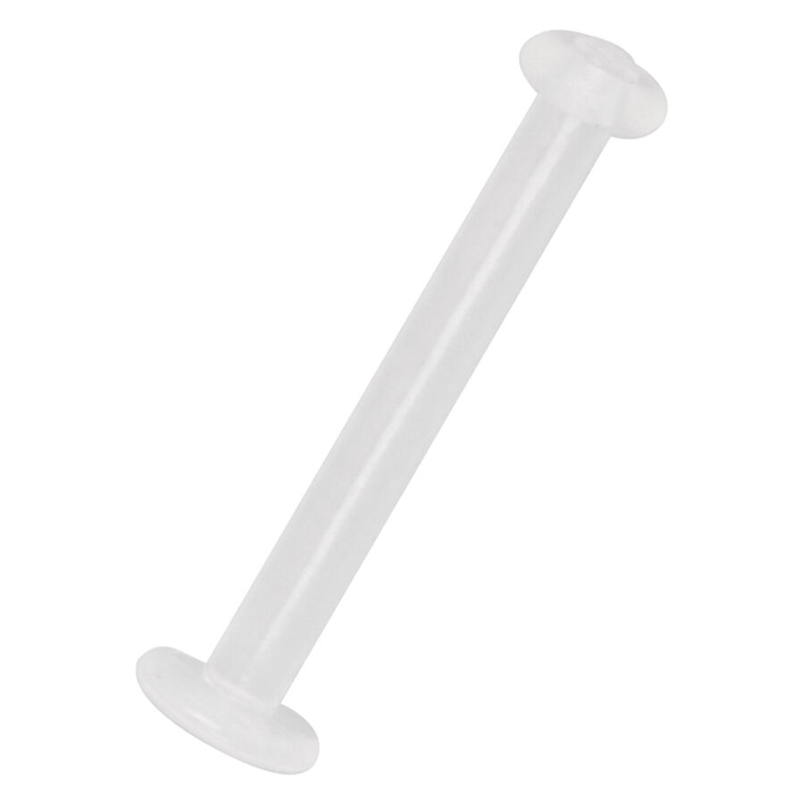 Läpinäkyvä Bioplast Labret -lävistyskoru Läpinäkyvä labret Bioplastista, jossa on litteät päät valkoisella taustalla