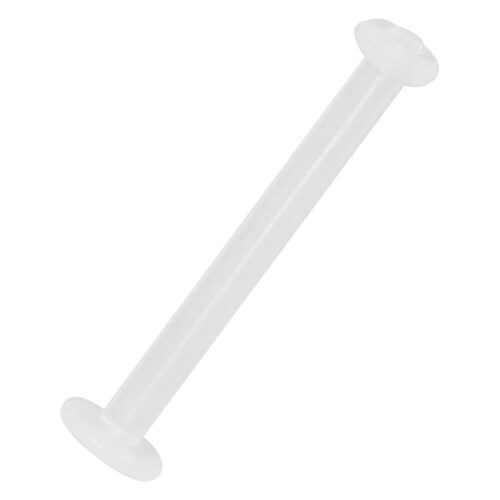Läpinäkyvä labret Bioplastista, jossa on litteät päät, valkoisella taustalla