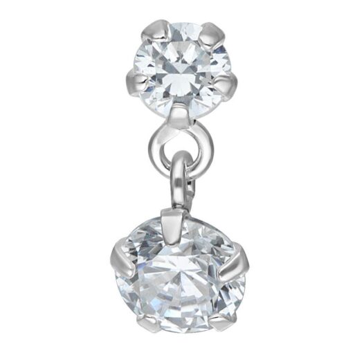 Hopeinen labret kahdella kirkkaalla kristallilla valkoisella taustalla