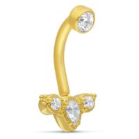 18K Kultainen Tiara Microbananabell kristalleilla Kultainen bananabell-lävistys kirkkailla kristalleilla valkoisella taustalla