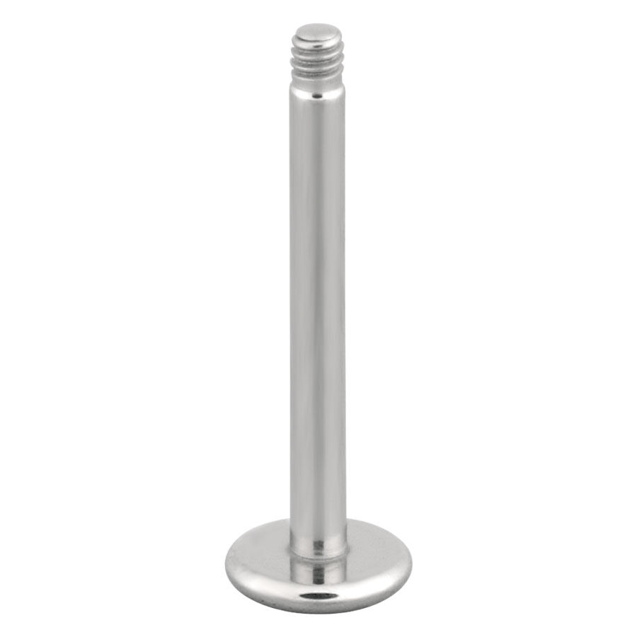 Hopeinen labret-tappi kirurginteräksestä Hopeinen labret-tappi ulkokierteellä kirurginteräksestä valkoisella taustalla