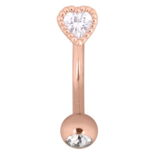 Ruusu kultainen Bananabell sydämenmuotoisella kristallilla ja pallolla, 1,6mm paksuus