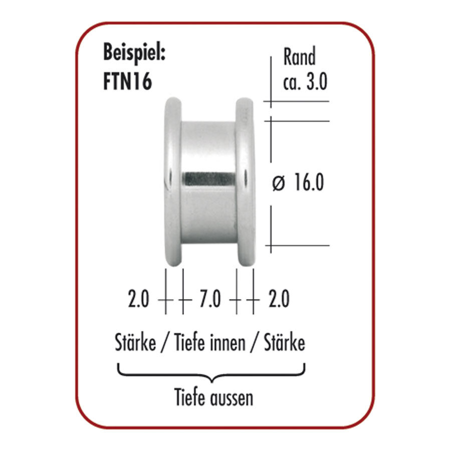 Hopeinen flesh-tunneli kirurginteräs 316L ulkokierteellä, Ø 16,0 mm