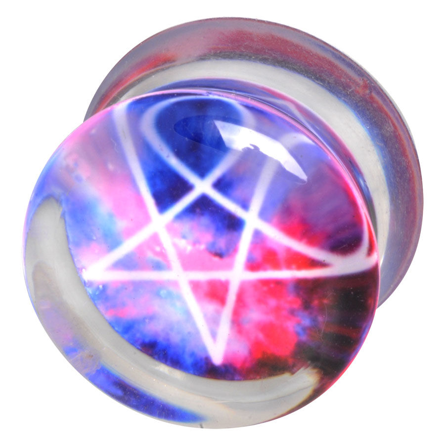 Galaxy Pentagram Plug Akryyli sininen/pinkki/valkoinen Akryyliplugi Galaxy Pentagram -designilla sinisessä, pinkissä ja valkoisessa läpinäkyvällä taustalla