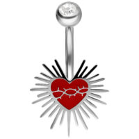 Sacred Heart Bananabell punaisella sydänkuviolla Hopeinen Bananabell punaisella sydämellä ja säteillä valkoisella taustalla