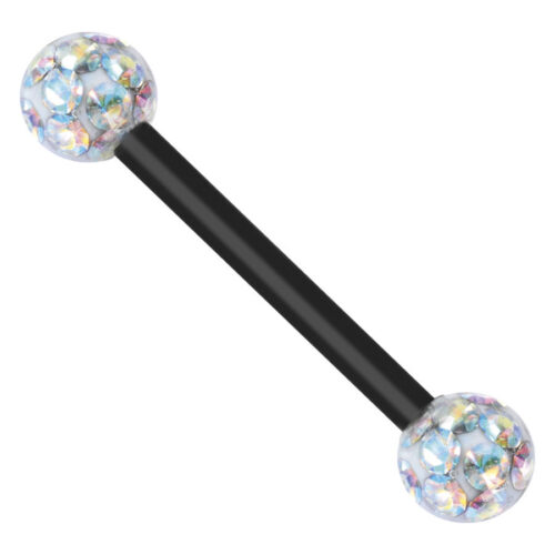 Musta barbell kahdella Aurora Boreale kristallipallolla valkoisella taustalla