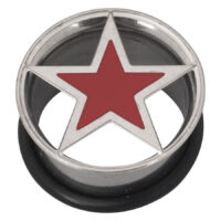Hopeinen tunneli punaisella tähdellä kirurginteräksestä valkoisella taustalla