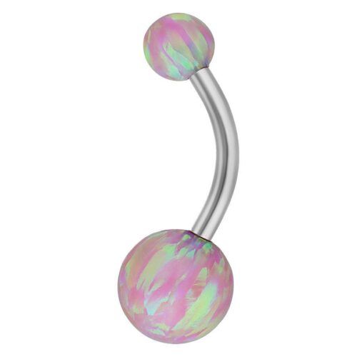 Vaaleanpunainen opaalibananabell titaanista, 8,0 mm pitkä, valkoisella taustalla