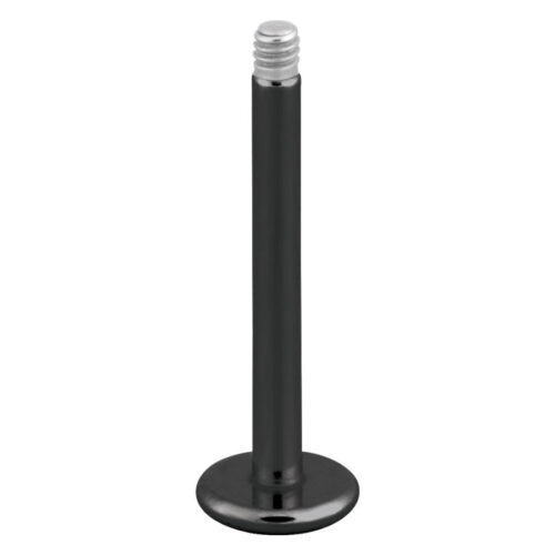 Musta labret-piercing ulkokierteellä kirurginteräksestä valkoisella taustalla