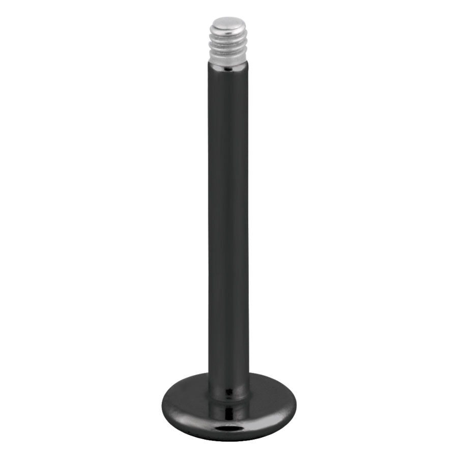 Musta labret-koru kirurginteräksestä Musta labret-piercing ulkokierteellä kirurginteräksestä valkoisella taustalla