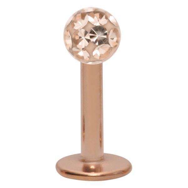 Roségold Labret mit Kristallkugel 4mm Roségoldenes Labret mit 4 mm Kristallkugel auf weißem Hintergrund