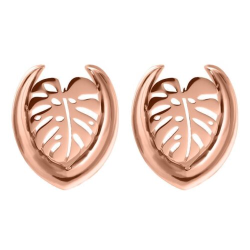 Ruusukultaiset Ear Saddles Monstera-muodossa, 30,0 mm koko valkoisella taustalla