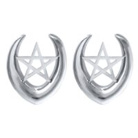 Hopeiset Ear Saddles pentagrammikuviolla Kaksi hopeista Ear Saddlesia kirurginteräksestä pentagrammilla valkoisella taustalla