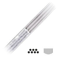 Magnum Curved Long Taper Tattoonadeln Nahaufnahme von silbernen Magnum Curved Long Taper Tattoonadeln auf weißem Hintergrund
