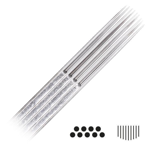 Magnum Curved Long Taper Tattoonadeln 50 Stk Nahaufnahme von Magnum Curved Long Taper Tattoonadeln aus Chirurgenstahl auf weißem Hintergrund