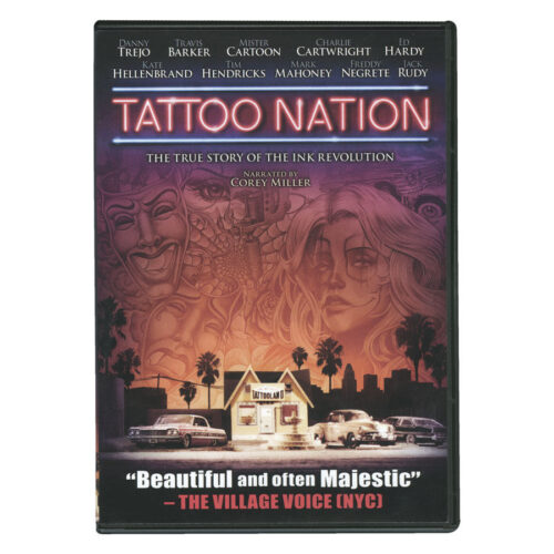 Tattoo Nation DVD:n kansi, jossa on värikäs design ja autoja etualalla