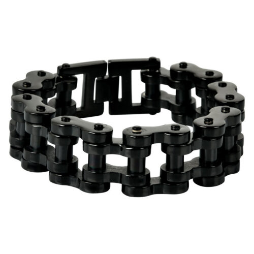Musta Bikechain-rannekoru kirurginteräksestä 316L valkoisella taustalla