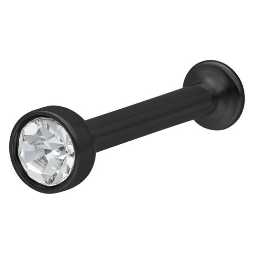 Musta labret titaanista kirkkaalla kristallilla, 8 mm pitkä, 3 mm pallo