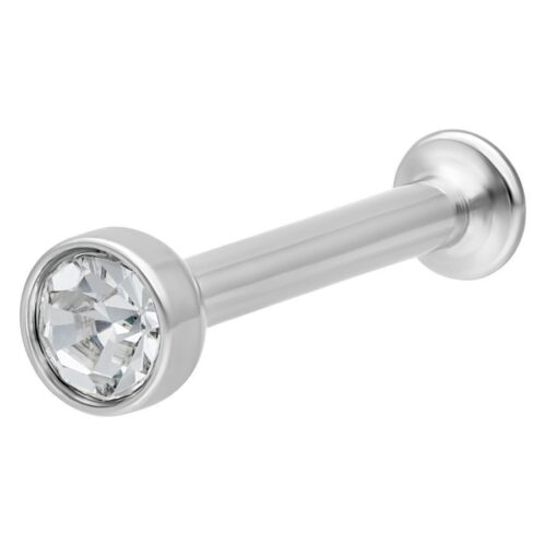 Hopeinen titaani labret kirkkaalla kristallilla valkoisella taustalla