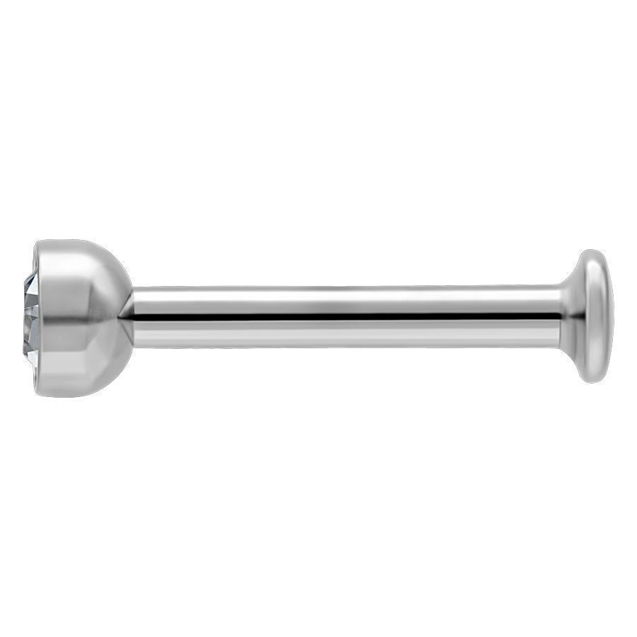 Mini Titan Labret kristallinkirkkaalla kivellä Hopeinen Mini Titan Labret kristallinkirkkaalla kivellä valkoisella taustalla