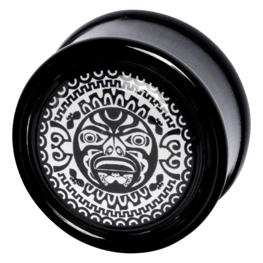 Musta Wildcat Plug Maori-kuviolla Musta PMMA-plugi valkoisella Maori-kuviolla korvalle