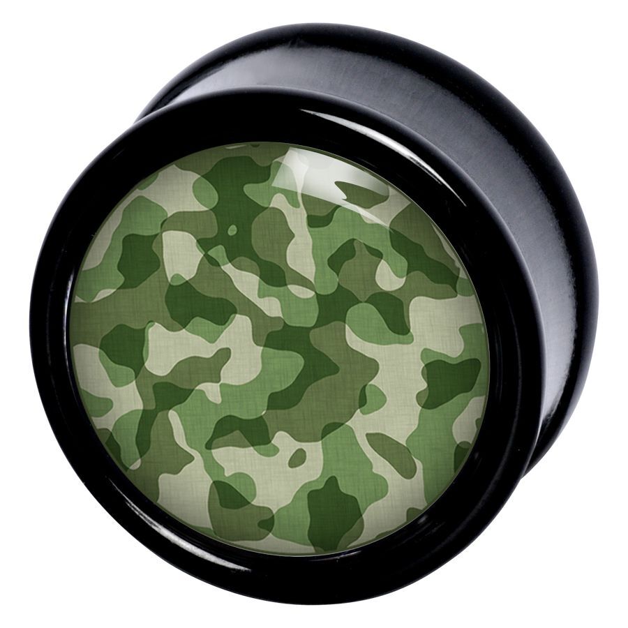 Pyöreä plugi vihreällä camouflage-kuviolla, musta reuna
